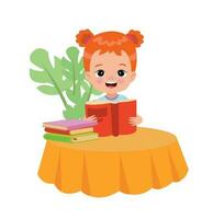 Little boy reading a book on a table vector