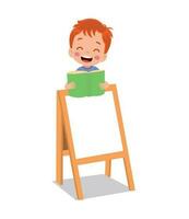 boy holding a book and a blank board vector