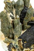 macro mineral Roca cuarzo hedenbergita alabanza en ilvita en un blanco antecedentes foto