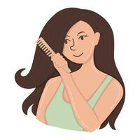 Doodle clipart girl combing her hair with a comb vector