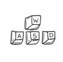 WASD keyboard keys used in PC video games. Gaming concept doodle. vector