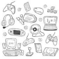 Video Games Computer Player Doodle Icons Sketch. Hand drawn Design Vector