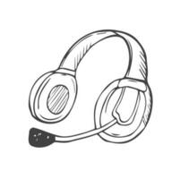 Headset Audio icon in doodle sketch lines. Headphone for gamers. vector