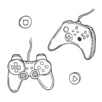 Video game controller, joystick gamepad isolated on white background. Vector hand-drawn illustration in doodle style. Perfect for decorations, cards, logo, various designs.