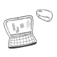 Doodle illustrations of different devices laptop, smartphone, tablet, pc and other. Vector pictures set of device laptop and smartphone