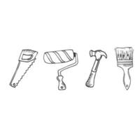 Repair instruments doodle icons set in vector. Hand drawn repair equipments icons collection. Collection of doodle construction equipments. vector