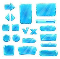 Game asset of blue ice crystal buttons, vector