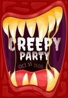 Halloween vampire mouth poster of monster party vector