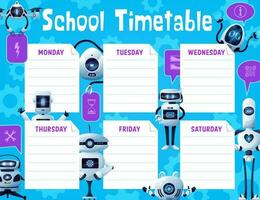 School timetable schedule with robots and drones vector