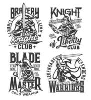 Tshirt prints with knight warriors with sword vector