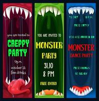 Halloween dance and creepy monsters party posters vector