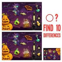 Find differences kids halloween game or riddle vector