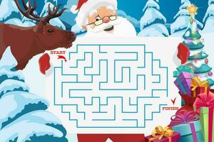 Santa Claus with maze or labyrinth game template vector