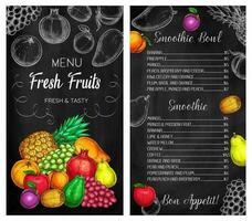 Fruit smoothie cafe chalkboard menu vector cover