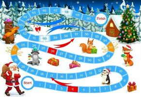 Board game with Christmas path puzzle template vector