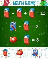 Math game worksheet, cartoon education maze puzzle vector