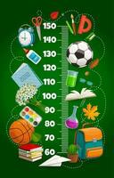 Kids height chart, growth meter with schoolbag vector