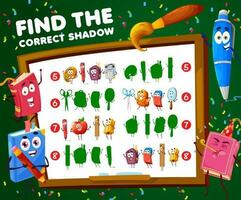 Find correct shadow of school characters kids game vector