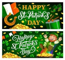 Patricks Day holiday leprechaun, gold, clover vector