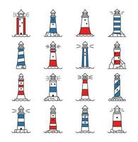 Lighthouse and beacon building outline icons vector