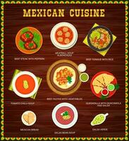 Mexican food restaurant dishes menu vector page