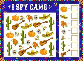 I spy game riddle with Mexico Day of Dead items vector