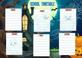 School timetable schedule Halloween weekly planner vector