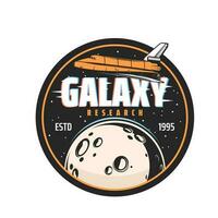 Galaxy research icon with spaceship, space, Moon vector