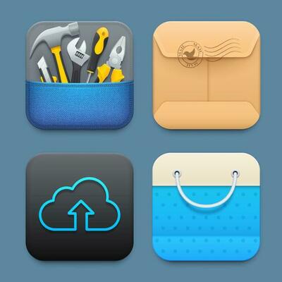 Online tools, cloud storage and shopping icons