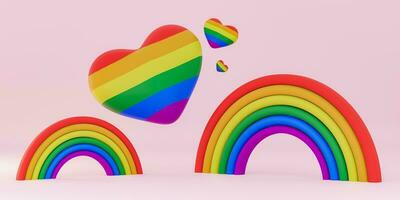 3D rendering of podium against rainbows and multicolored hearts photo