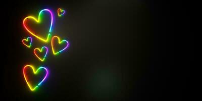 3D rendering of neon colorful glowing hearts photo