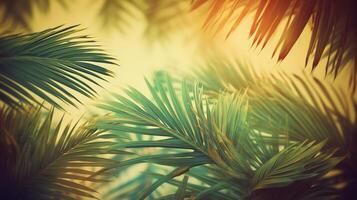 surrounded by palm leaves and sky photo