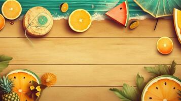 of a set of beach elements and fruit photo