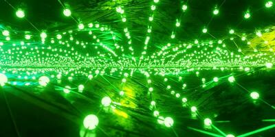 3D render of tunnel with green geometric neon illumination photo