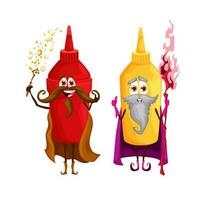 dibujos animados salsa de tomate y mostaza mago caracteres vector