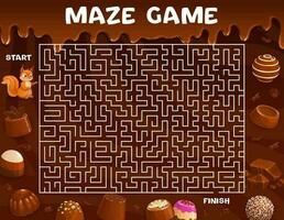 Labyrinth maze help to squirrel find choco candy vector