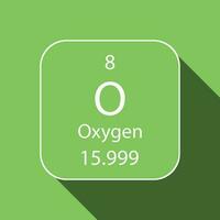 Oxygen symbol with long shadow design. Chemical element of the periodic table. Vector illustration.