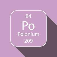 Polonium symbol with long shadow design. Chemical element of the periodic table. Vector illustration.