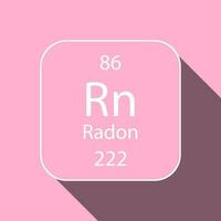 Radon symbol with long shadow design. Chemical element of the periodic table. Vector illustration.