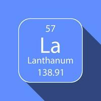 Lanthanum symbol with long shadow design. Chemical element of the periodic table. Vector illustration.