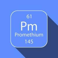 Promethium symbol with long shadow design. Chemical element of the periodic table. Vector illustration.