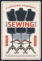 Sewing studio retro vector poster with mannequins