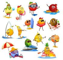 Fruit characters, summer leisure activity, travel vector