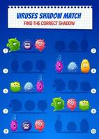 Kids find correct shadow puzzle game with viruses vector