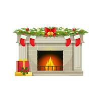 Navidad hogar y calcetines para regalos en Chimenea vector