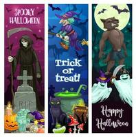 Happy Halloween banners with spooky monsters vector