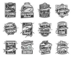 Fish and fishing sport tackle isolated icons vector