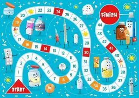 Kids board game with cartoon drugs, medications vector