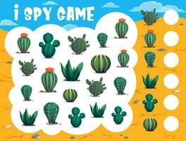 Kids i spy game with cartoon cactuses in desert vector