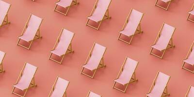 Background of similar deckchairs placed in row in studio. 3d render photo